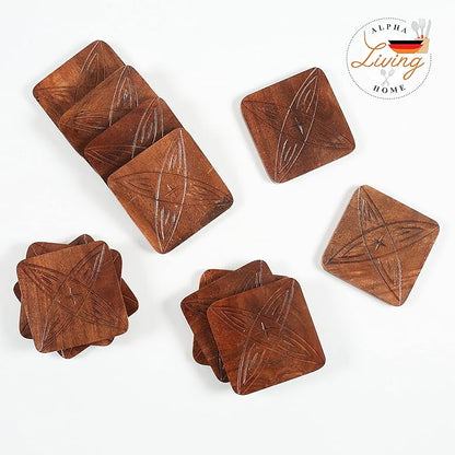 Table Coasters Wooden Coaster Drink Coasters for Tabletop Protection Outdoor Coasters Coffee Table Coasters Set of 12 - Cup Mat Drink Hot Pads Mats Set - Rust Brown