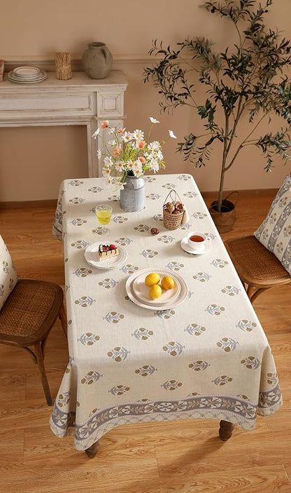 patdrea Designer Beige Extra Long Tablecloth for Rectangle Table,Elegant Linen Floral Pattern French Table Cloth,Decor Cover Cloth for Kitchen Dining Christmas,Thanksgiving,63"x110"-Istana a