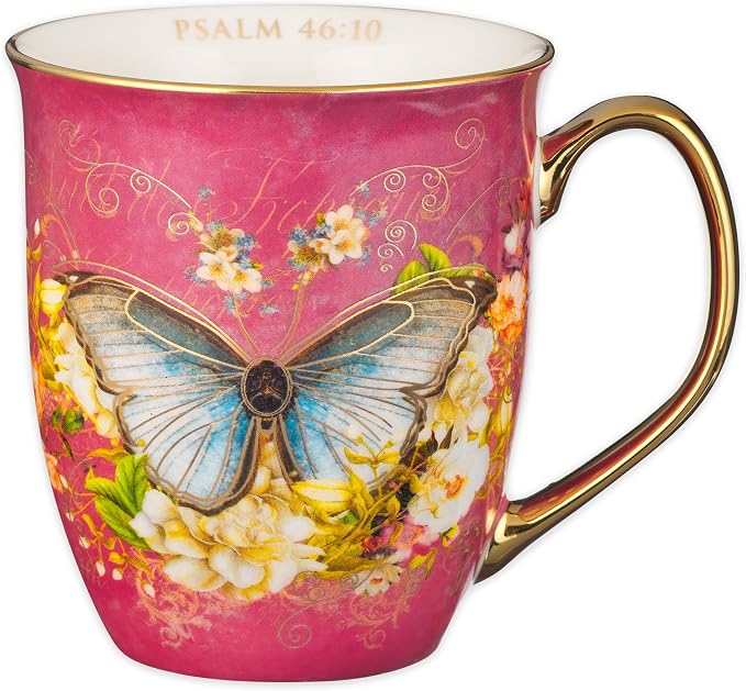 Christian Art Gifts Pink Butterfly Ceramic Coffee Mug by ChristianArtGifts