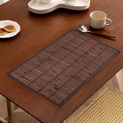 Bamboo Placemats Set of 4 Rectangular Natural Bamboo Table Mats for Dining Kitchen Table Protection Heat Resistant 17.7" W x 11.8" L Dark Brown