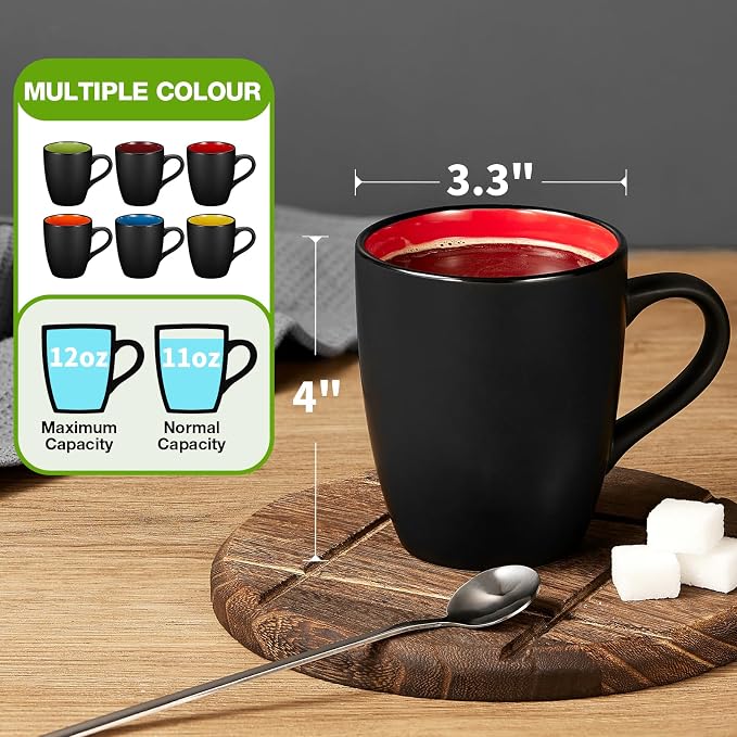 Qipecedm 6 Pack Porcelain Coffee Mugs Set, 12 Ounces Ceramic Coffee Mugs - Image 3