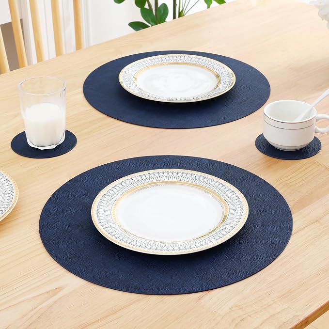Homaxy Round Faux Leather Placemats and Coasters, Wipeable Place Mats, - Image 7