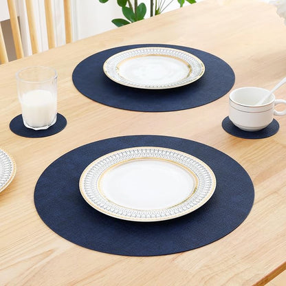 Homaxy Round Faux Leather Placemats and Coasters, Wipeable Place Mats, - Image 7