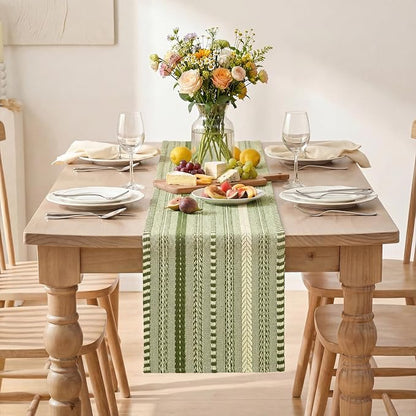 Artoid Mode Army Green Farmhouse Stripe Braided Table Runner 12x90 Inch | - Image 2