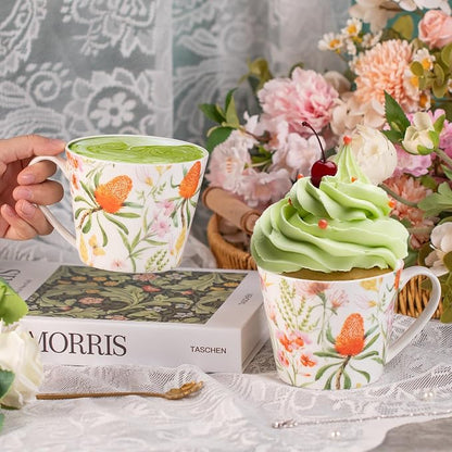 KAMMAK Bone China Coffee Mugs, 16oz Floral Tea Cups - Image 4