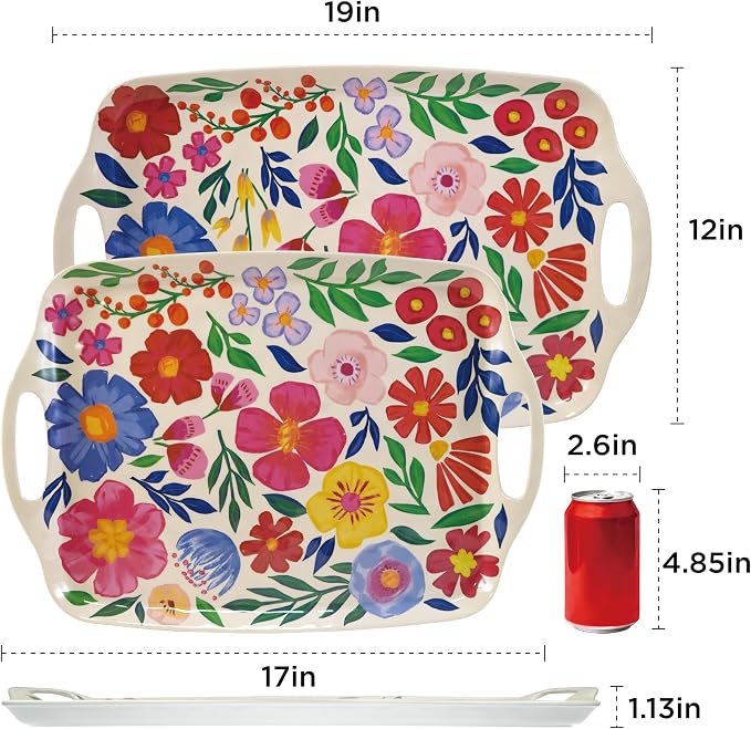 TP Melamine Serving Trays with Handles, 17” x 12”, Floral | Rectangular Trays - Image 2