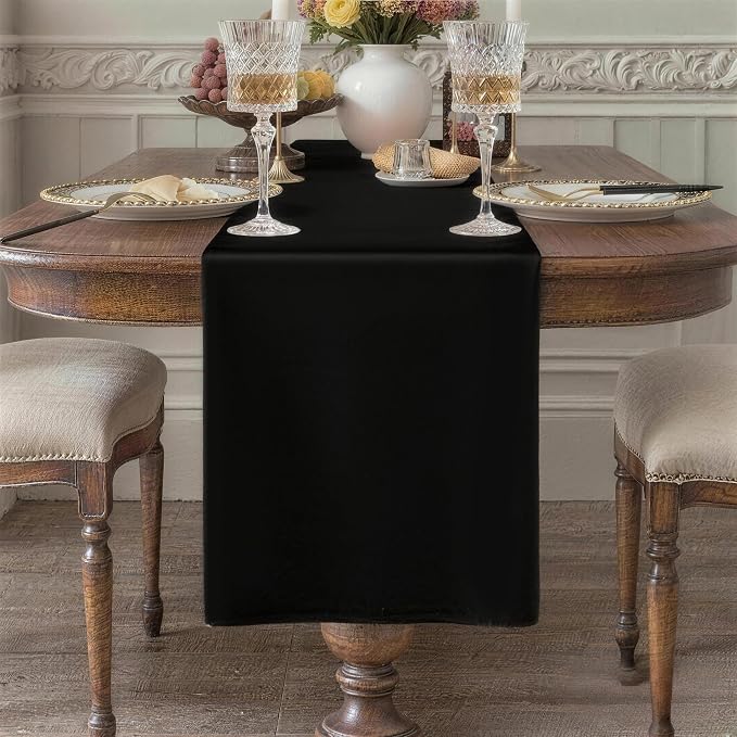 Black Table Runner, Waterproof Washable Runners 48 Inches Long | Reusable 12x48 by KAIPHO