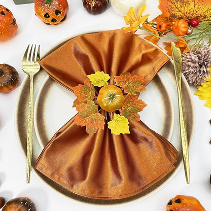 WINGFISH Fall Napkin Rings 12 Pcs Thanksgiving Napkin Rings Farmhouse Fall Pumpkin Napkin Holder for Thanksgiving Table Decorations, Fall Banquet, Holiday Dinner Party