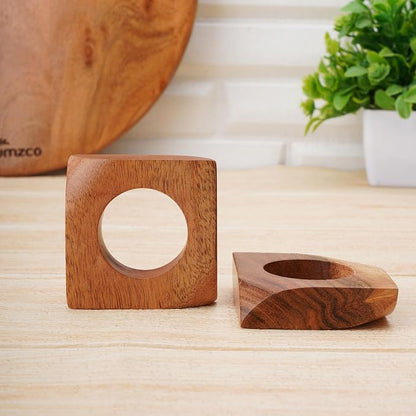 Acacia Wood Napkin Rings Set of 12 – Handmade Square Rustic Wooden Napkin - Image 5