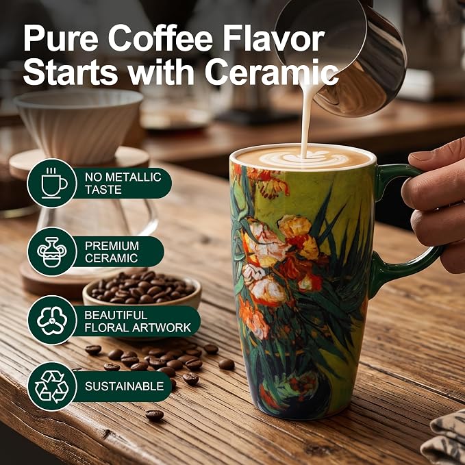 Topadorn 17oz Van Gogh Oleanders Ceramic Coffee Mug - Image 4