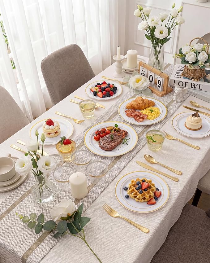 bUCLA 150PCS Gold Plastic Dinnerware Set Disposable - Image 7