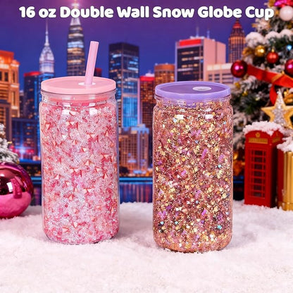 6 Pack Snow Globe Tumbler, Double Wall Plastic Reusable Cups - Image 3