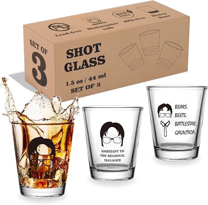 3 PCS The Office Merchandise Shot Glasses Set, 1.5 oz The Office Merch Clear by Time+Roaming
