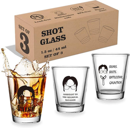 3 PCS The Office Merchandise Shot Glasses Set, 1.5 oz The Office Merch Clear by Time+Roaming