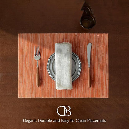Placemats Set of 8 - Easy Clean Woven Vinyl Placemats for Dining Table, Indoor/Outdoor Place Mats, Washable PVC Table Mats （Orange）