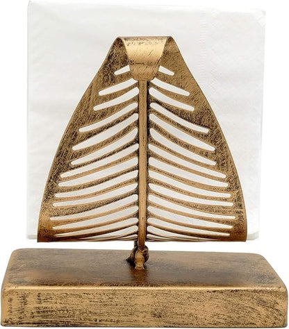 OwlGift Freestanding Modern Napkin Holder with Leaf Design, Tabletop Tissue Dispenser, Countertop Napkin Storage Organizer – Bronze