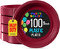 Burgundy Plastic Plates For Party 9" Burgundy Disposable Plates Heavy Duty 100 Pcs Plastic Dinnerware Sets Heavy Duty 350 GSM Disposable Dinnerware Set
