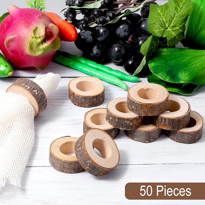 50 Pcs Wooden Bark Napkin Ring 1.18 Inch Handcrafted Wooden Napkin Holder - Image 3