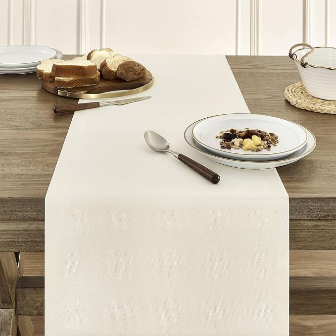Basic Linen Style Table Runner, 14x72 Inch Ivory | Mitered Corner Design - Image 5
