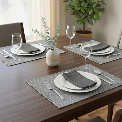 Dining Table Placemats with Decorative Stitched Edge Textured Cotton Cloth - Image 5