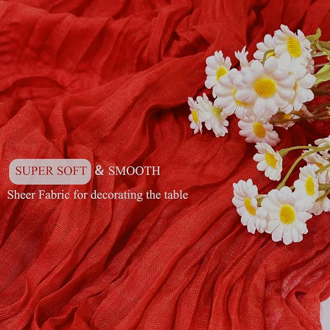 6Pack Red Cheesecloth Table Runner, 17 x 108 inch Sheer Red Table Runner | Boho - Image 4