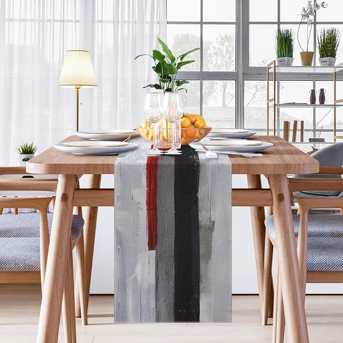 Emvency Table Runner, 13x72 Inch, Modern Art Painting | Black Red Dining Decor - Image 4