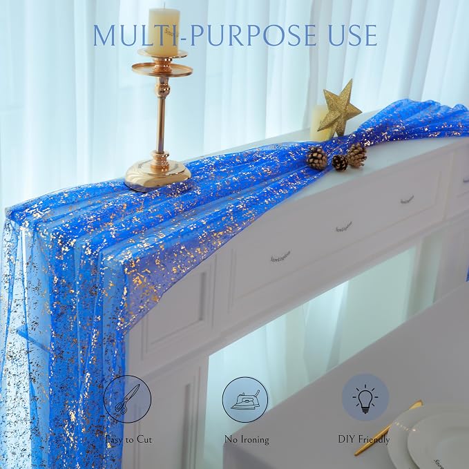 Snowkingdom Royal Blue Gold Table Runner 10 FT 120 Inch, Sparkle Sequin Glitter - Image 6