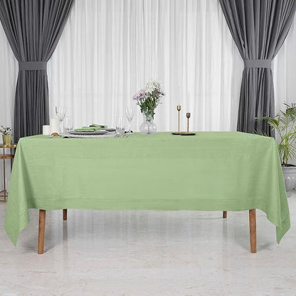 D'Moksha Homes Sage Green Linen Tablecloth for Rectangle Tables 60 x 144 Inch - 100% Pure Linen Green Table Cloth - Classic Hemstitch, Machine Washable Dining Tablecloth for St Patricks Day, Easter