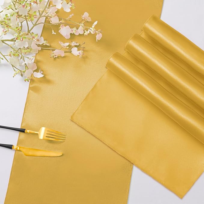 Horbaunal 24 Pack Yellow Gold Satin Table Runner 12 x 108 Inch | Smooth Table - Image 4