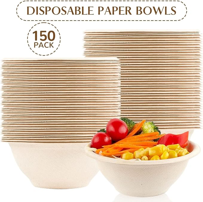 ZORRITA Disposable Paper Bowls, 8 oz, 150 Pack | Natural Sugarcane, Small - Image 3