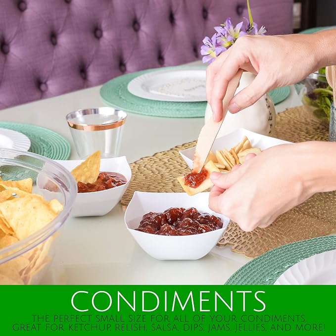 PLASTICPRO Disposable Square Serving Bowls, Party Snack or Salad Bowl, Plastic - Image 3