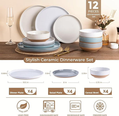 AmorArc Dinnerware Sets for 4, 12 Pieces Ceramic Plates and Bowls Set | Scratch - Image 3