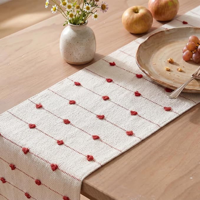 Artoid Mode Red Boho Farmhouse Cotton Woven Table Runner, Seasonal Christmas - Image 5