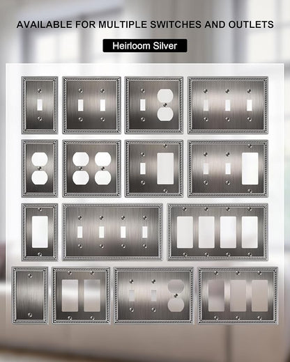 6-Pack Decorator Outlet Cover Plate, Pearls Decorative Switch Plates and Outlet Covers, Antique Silver Metal Wall Plates for Electrical Outlets
