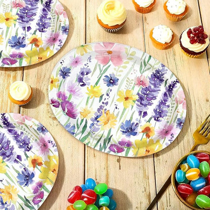 50Pcs Spring Floral Oval Paper Plates 10" x 12" Large Heavy Duty Disposable Flower Vintage Dessert Themed Plates for Spring Summer Floral Holiday Wedding Party Supplies Decorations