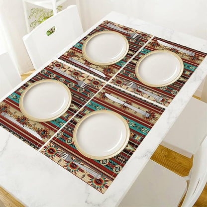 Southwestern Placemats Rustic Tribal Geometric Decorative Table Mat Antique Native Heat Resistant Place Mats for Dining Kitchen Party Holiday Decor 12x18Inch Set of 6