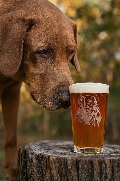 Hat Shark Duck Hunting Gear Decor Beer Glass - Mallard Duck Black Lab Hunting Gift - Laser Engraved 16 oz Pint Drinking Glass Dog Cool Hunters Gift for Men and Women Who Love Water Dogs