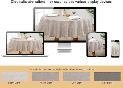 JIUZHEN Round Textured Table Cloth Linen Wrinkle Free Stain Resistant Farmhouse Decorative Circular Tablecloth for Kitchen, Dining, Party, Wedding, Outdoor Use (45 Inch Round,Stone)