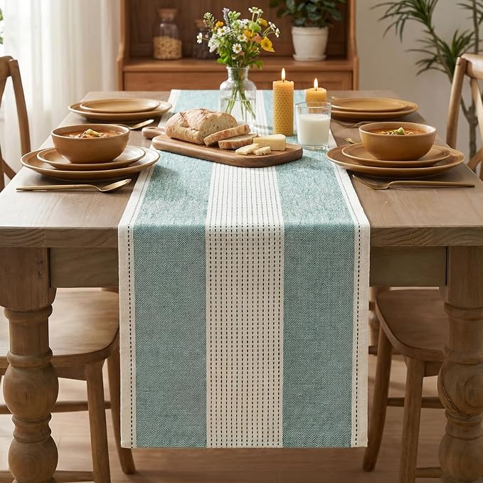Artoid Mode Forest Green Farmhouse Rustic Table Runner, Seasonal Macrame Fabric - Image 2