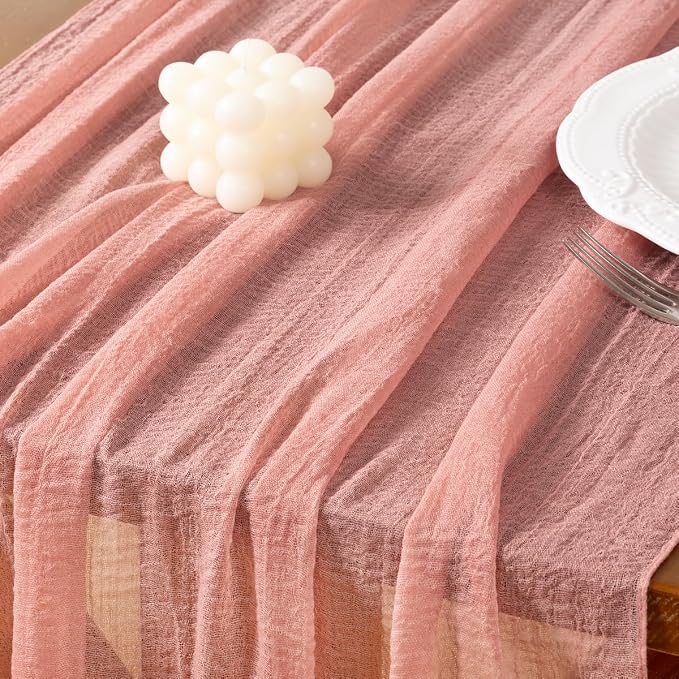 Cheesecloth Table Runner Summer Boho Wedding Shower Party Home Decor | Rose - Image 4
