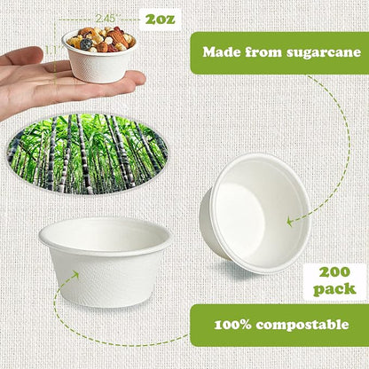 ECOLipak 200 Pack 2 oz Compostable Portion Cups, Biodegradable Souffle Cups | - Image 2
