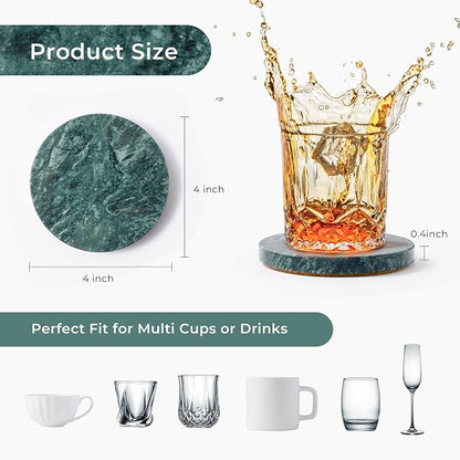 Natural Marble Coasters Set of 4-4" Round Stone Drink Coasters, Non-Slip Cork - Image 2