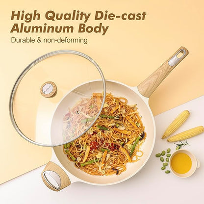 SENSARTE 14-Piece Ceramic Non Stick Induction Cookware Set, Non Toxic Healthy Non Stick Kitchen Cooking Pots and Frying Pans Set, PFAS PTFE PFOA PFOS Free, Ceramic White
