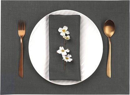 D'Moksha Homes Linen Charcoal Grey Placemats Set of 8-100% Pure Linen Placemats 14 x 19 Inch for Spring, Easter - Handcrafted and Machine Washable