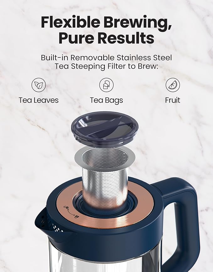 Viante Alba Electric Tea Kettle, No Plastic, Midnight Blue | Borosilicate glass - Image 3