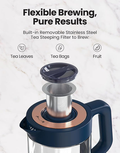 Viante Alba Electric Tea Kettle, No Plastic, Midnight Blue | Borosilicate glass - Image 3