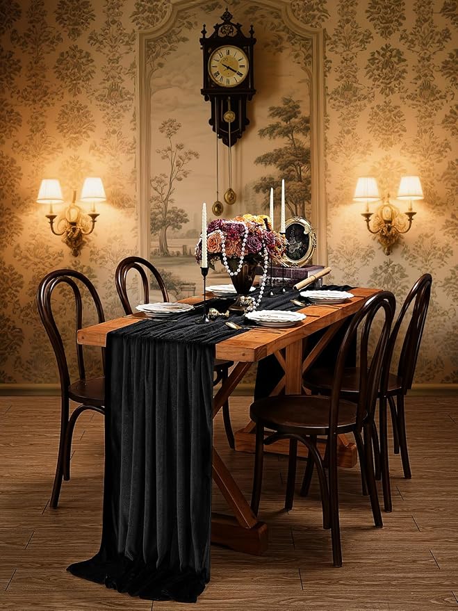 Black Velvet Table Runner 29x120 Inch Luxury Retro Halloween Runners | 10ft - Image 3