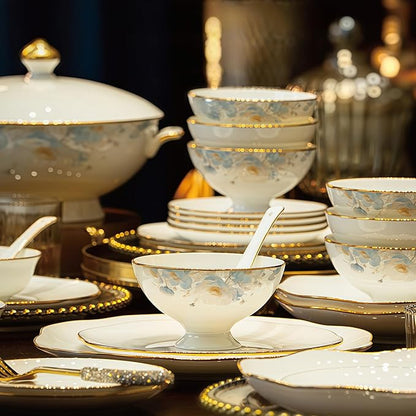 Fine Bone China Dinnerware Set,Porcelain&Ceramic Dinnerware Sets,Bone Stoneware & Ceramic Cookware Tableware Set Includes Dinner Plates|Spoons|Pasta Bowls|Soup Pot|Chopsticks (40 PCS)