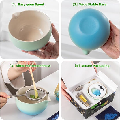 TEANAGOO Matcha Whisk Set Blue, Ceremony Matcha Set, Matcha Kit Grident Blue - Image 6