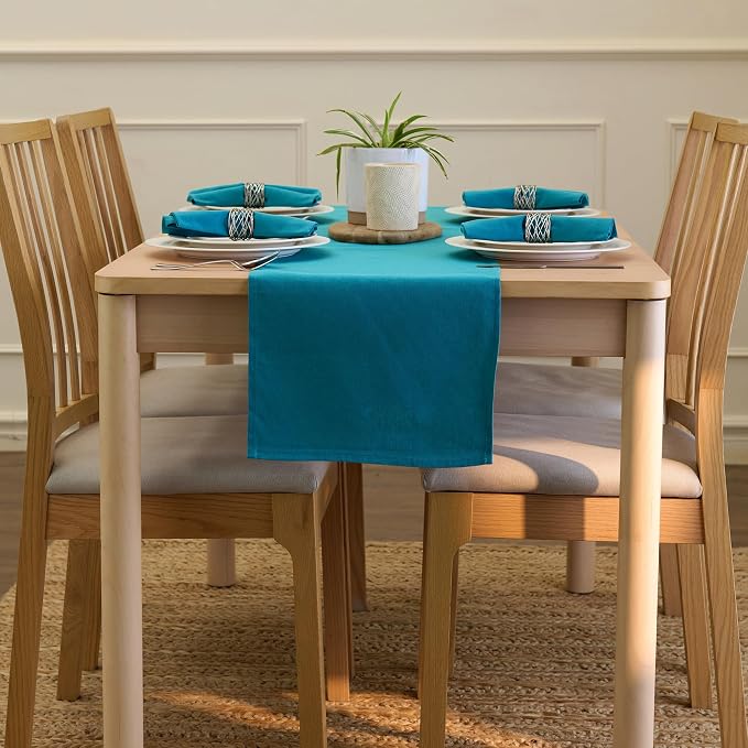 Encasa XO Table Runner, Cotton Canvas Dining Runner 13"x104" | Azul Blue - Image 4